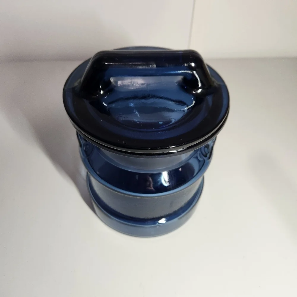 Vintage L.E. Smith Blue Glass Milk Can Canister